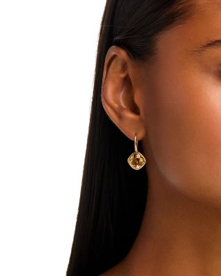 Gemstone Cushion Drop Earrings in 14K Yellow Gold