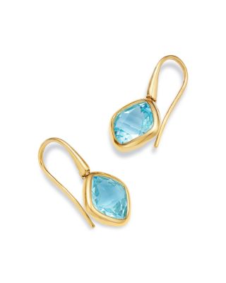 Gemstone Cushion Drop Earrings in 14K Yellow Gold