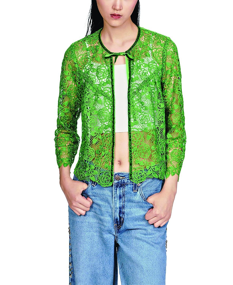 Anna Sui Rose Crochet Lace Bed Jacket In Green