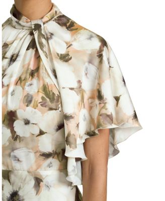  Niki Mock Neck Midi Dress with Short Cape Sleeves in Floral Georgette