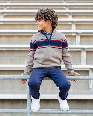 Boys&#39; Organic Long Sleeve Half Zip Sweater with Engineered Stripe - Little Kid, Big Kid