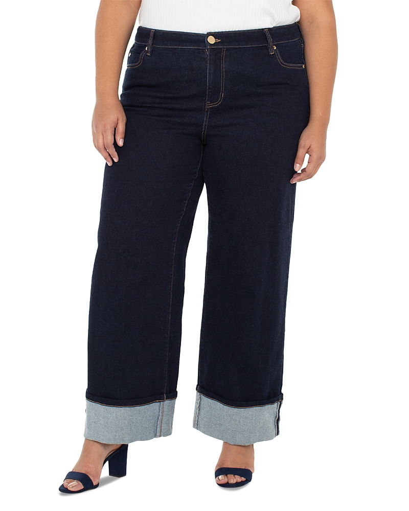 Liverpool Los Angeles Plus Morgan Cuffed Wide Leg Jeans In Indigo Rinse In Black