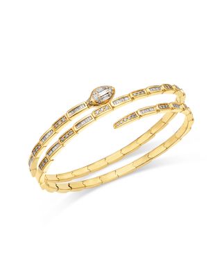 Diamond Serpent Flexible Wrap Bangle Bracelet in 14K Yellow Gold, 1.50 tcw