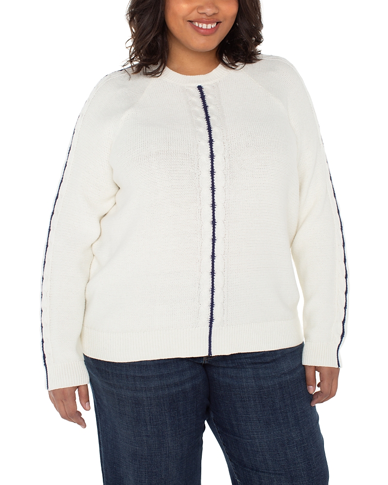 Liverpool Los Angeles Plus Long Sleeve Crewneck Raglan Sweater In White