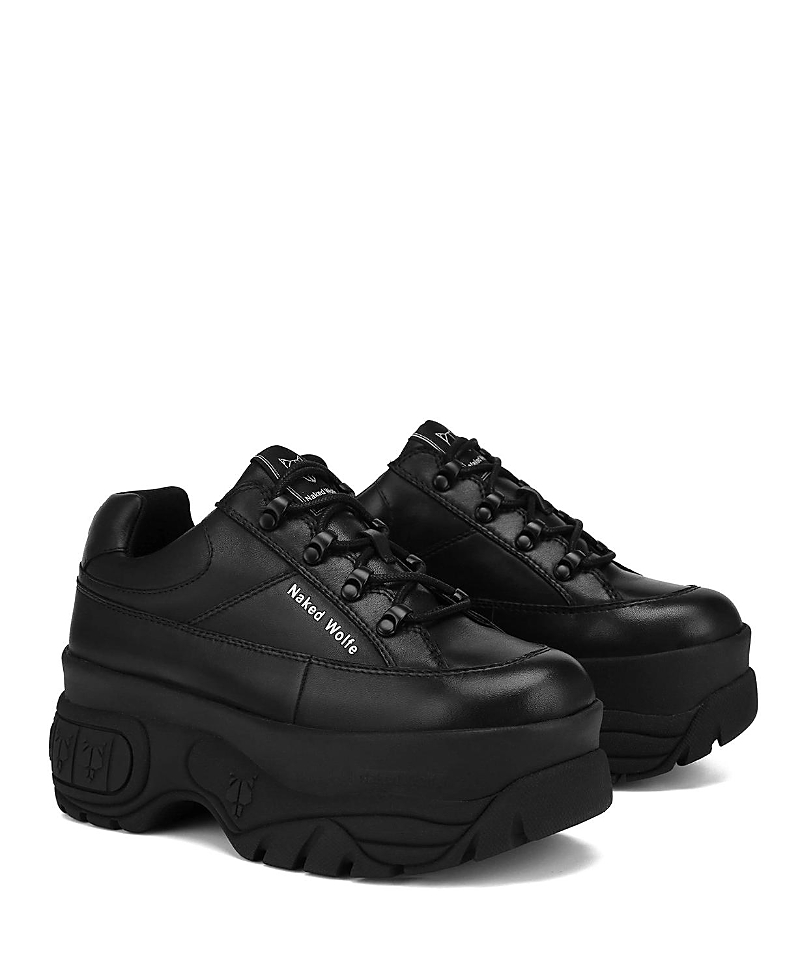 Naked Wolfe Black Sporty 70 Platform Leather Sneakers In Black
