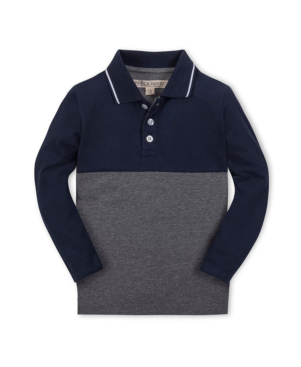 Hope & Henry Boys' Organic Long Sleeve Colorblock Jersey Polo - Big Kid