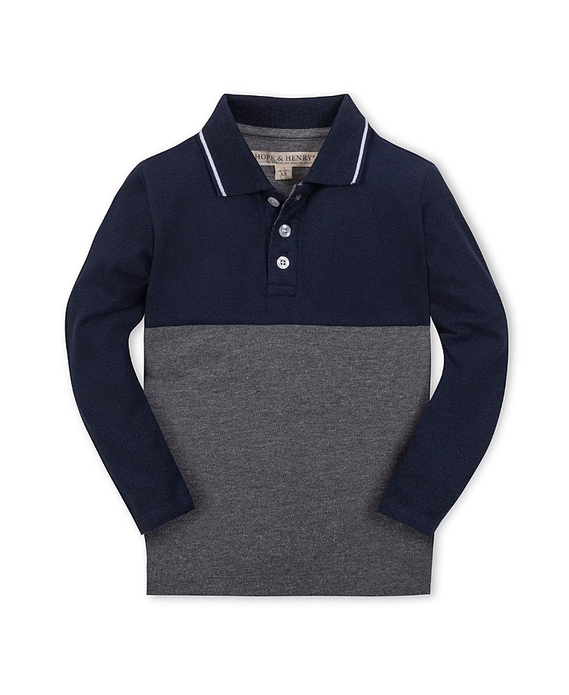 Hope & Henry Kids' Organic Long Sleeve Colorblock Jersey Polo In Black