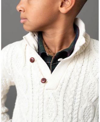 Boys&#39; Organic Mock Neck Cable Sweater with Buttons - Little Kid, Big Kid