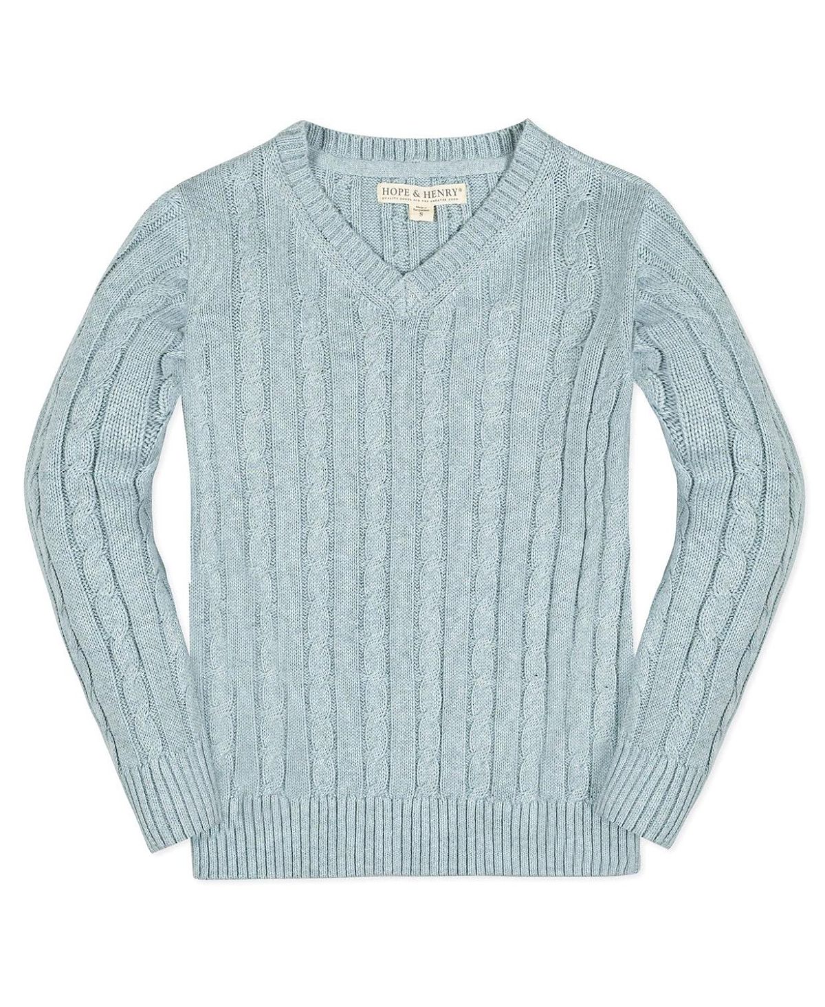 Hope & Henry Boys' Organic Long Sleeve Fine Gauge Cable V-Neck Sweater - Baby, Little Kid, Big Kid