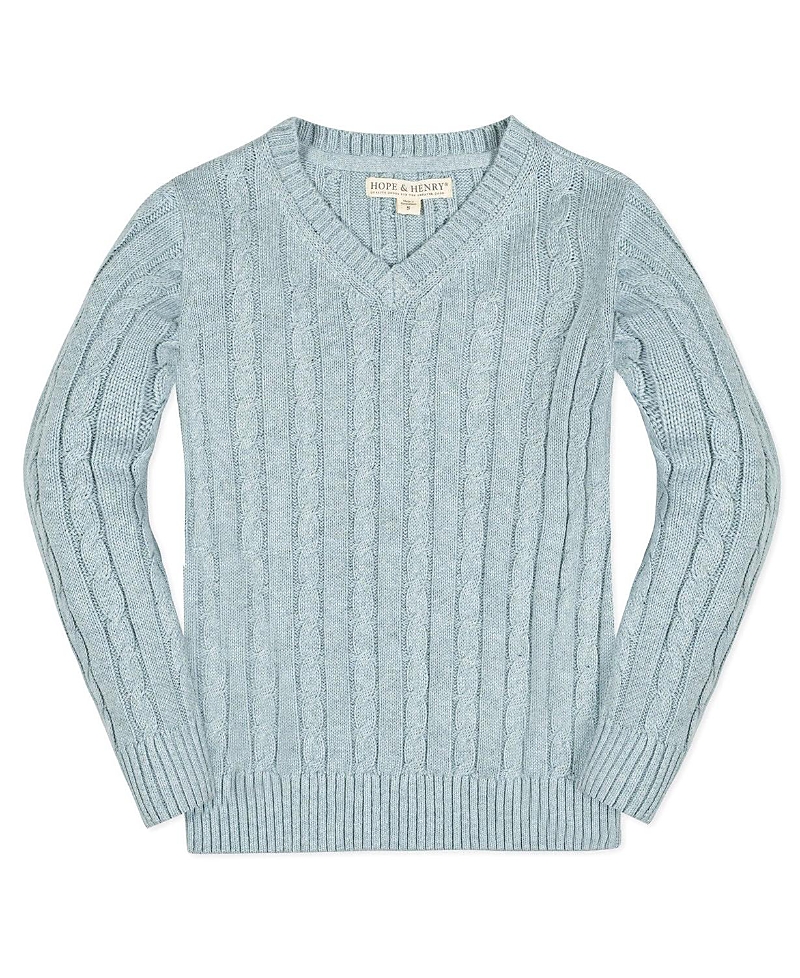 Hope & Henry Boys' Organic Long Sleeve Fine Gauge Cable V-Neck Sweater - Baby, Little Kid, Big Kid