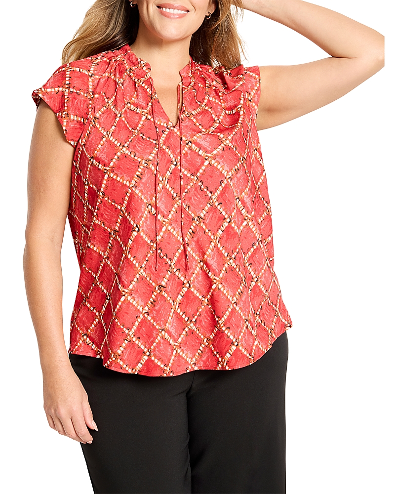 Nic+zoe Plus Squiggle Check Cap Sleeve Top In Pink