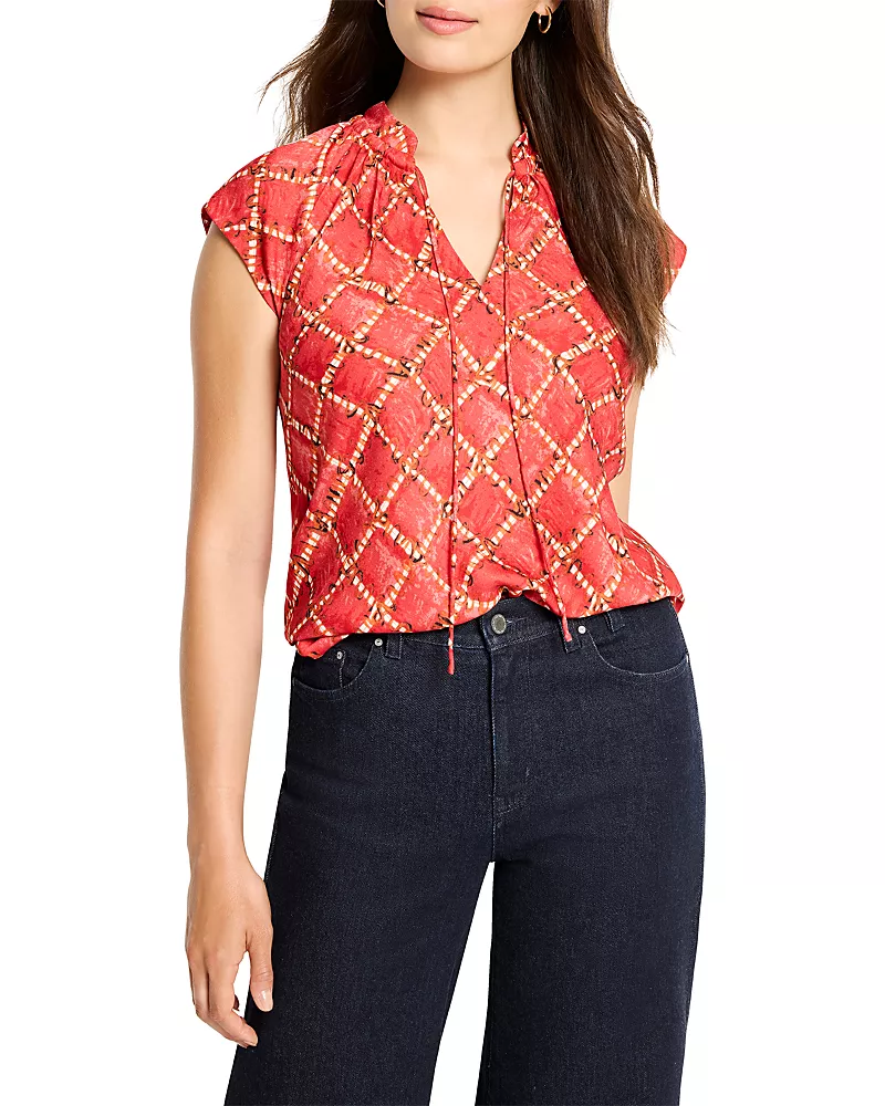 Nic+Zoe Squiggle Check Cap Sleeve Top