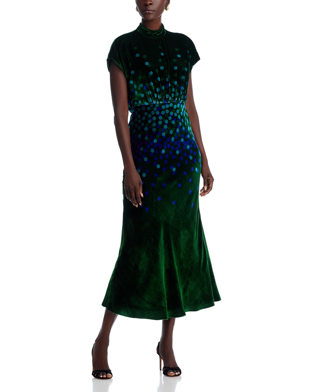 Saloni Fabienne Velvet Midi Dress in Starlight Sky