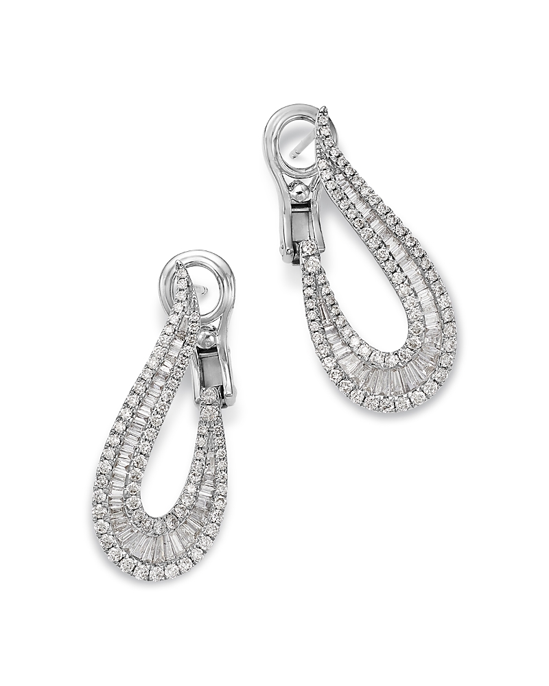 Bloomingdale's Fine Collection Diamond Round & Baguette Front to Back Earrings in 14K White Gold, 1.9 tcw