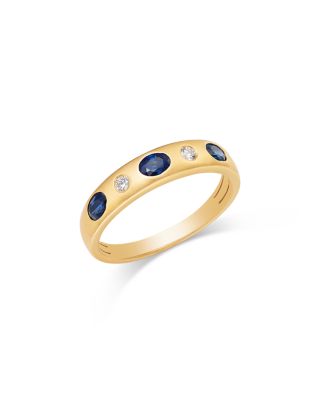 Blue Sapphire & Diamond Band in 14K Yellow Gold