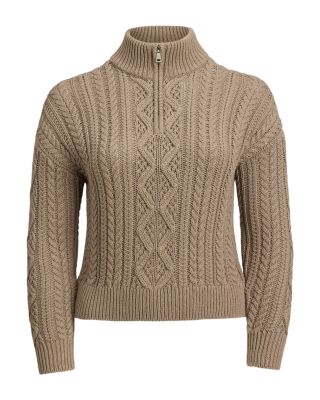 Aran-Knit Cotton Quarter-Zip Pullover