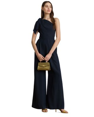Bow Trim Crepe One Shoulder Jumpsuit