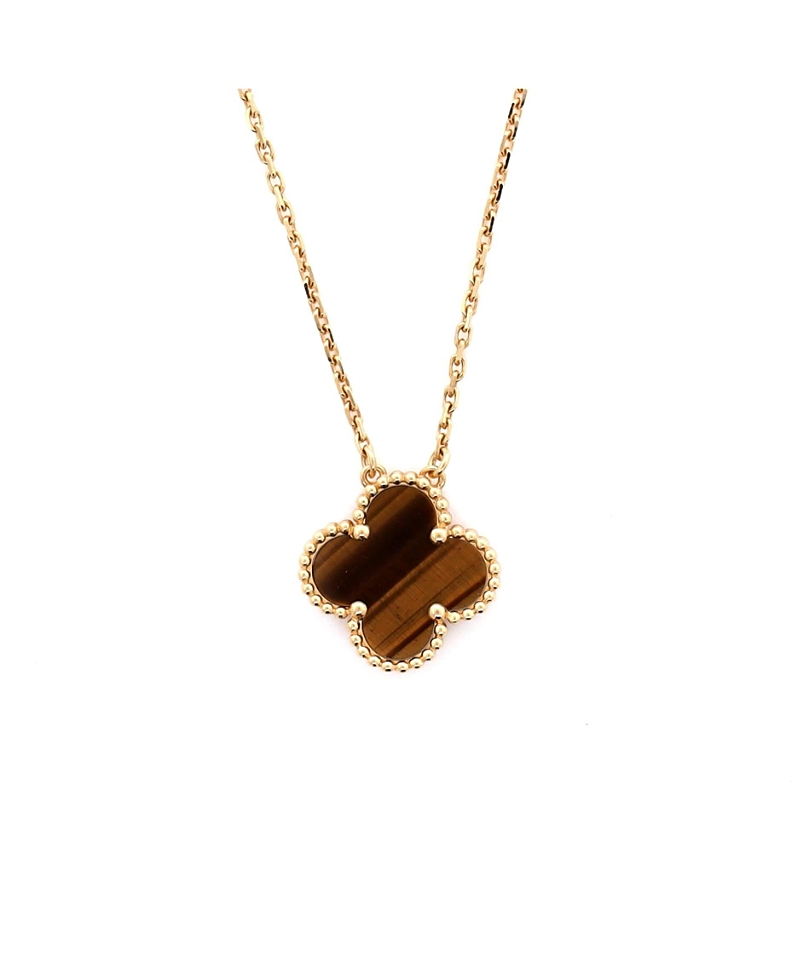 Pre-owned Pre-owned Van Cleef & Arpels Van Cleef & Arpels Vintage Alhambra Pendant Necklace 18k Gold And Tiger Eye
