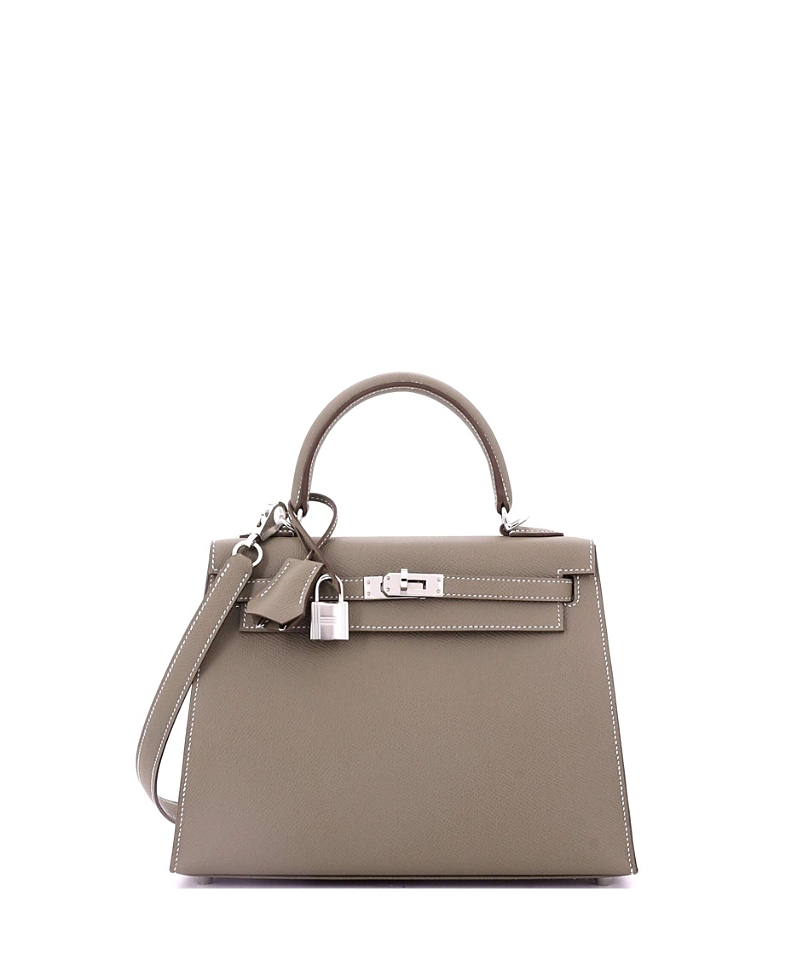 Pre-owned Pre-owned Hermes Hermes Kelly 25 Handbag Grey Epsom With Palladium Hardware In Brown