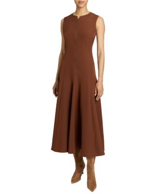 Sunny Sleeveless Midi Dress with Front Zipper in Stretch Crepe