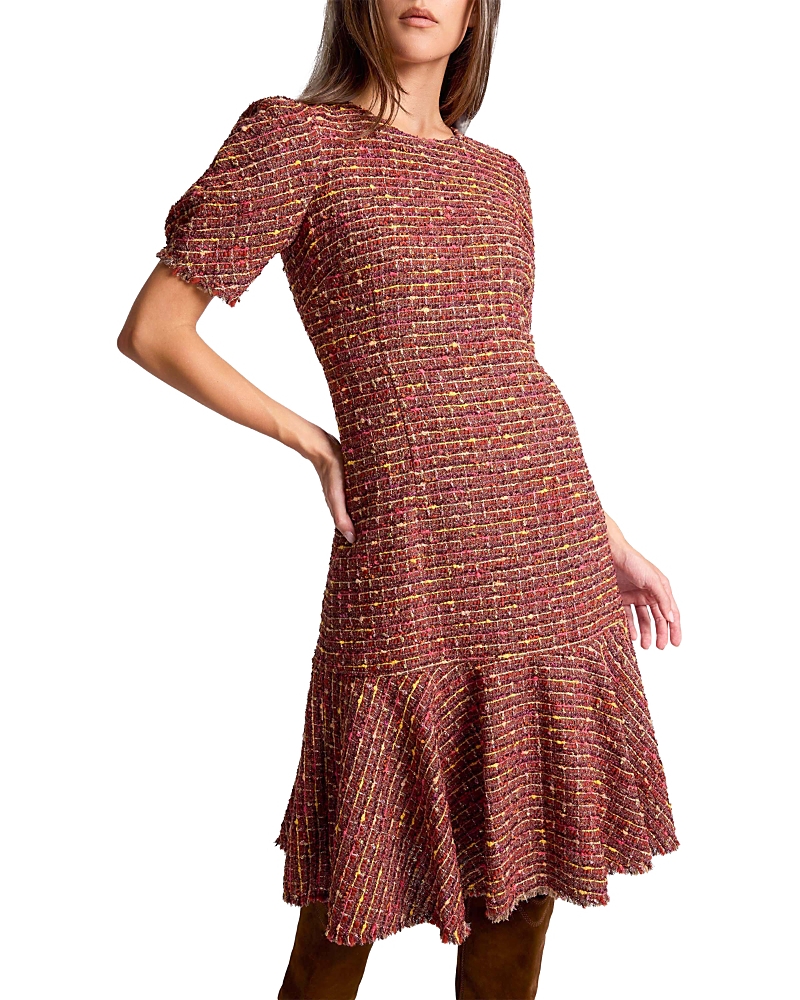 Santorelli Dasia Sheath Tweed Dress With Puff Sleeves In Red