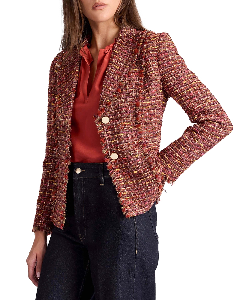 Santorelli Trish Jacket With Fringe Detail In Luxury Tweed In Red