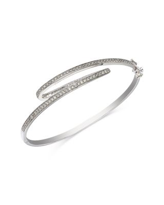 Diamond Inside Out Round & Baguette Bangle Bracelet in 14K White Gold, 1.0 tcw