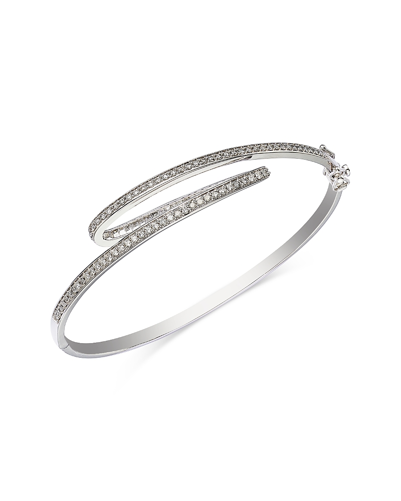 Bloomingdale's Fine Collection Diamond Inside Out Round & Baguette Bangle Bracelet In 14k White Gold, 1.0 Tcw In Metallic