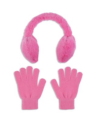 Girls' Oversized Heart Faux Fur Earmuffs with Adjustable Faux Fur Halo & Gloves Set - Big Kid
