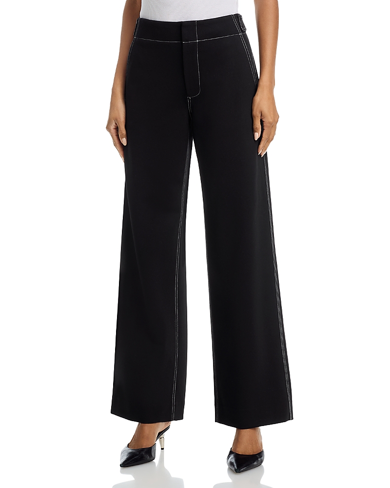 Rag & Bone Irina Contrast Stitch Straight Leg Ponte Pants In Black