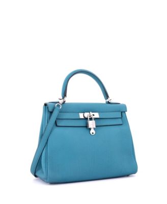 Kelly 28 Handbag Blue Togo with Palladium Hardware