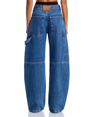 Prestyled High Rise Oversized Jeans With Logo Elastic in Deep Blue