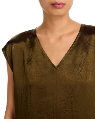 Satin V Neck Cap Sleeve Midi Dress