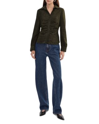 Ruched Collared Suede Shirt