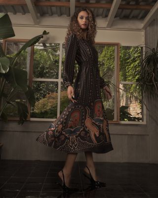 Long Sleeve Split V Neck Midi Dress