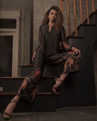 Split V Neck Button Down Blouse