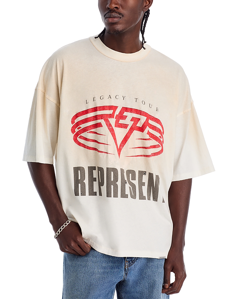 Represent White Crewneck T-shirt With Maxi Logo Print On Front And Rear In Cotton Blend Man In Red
