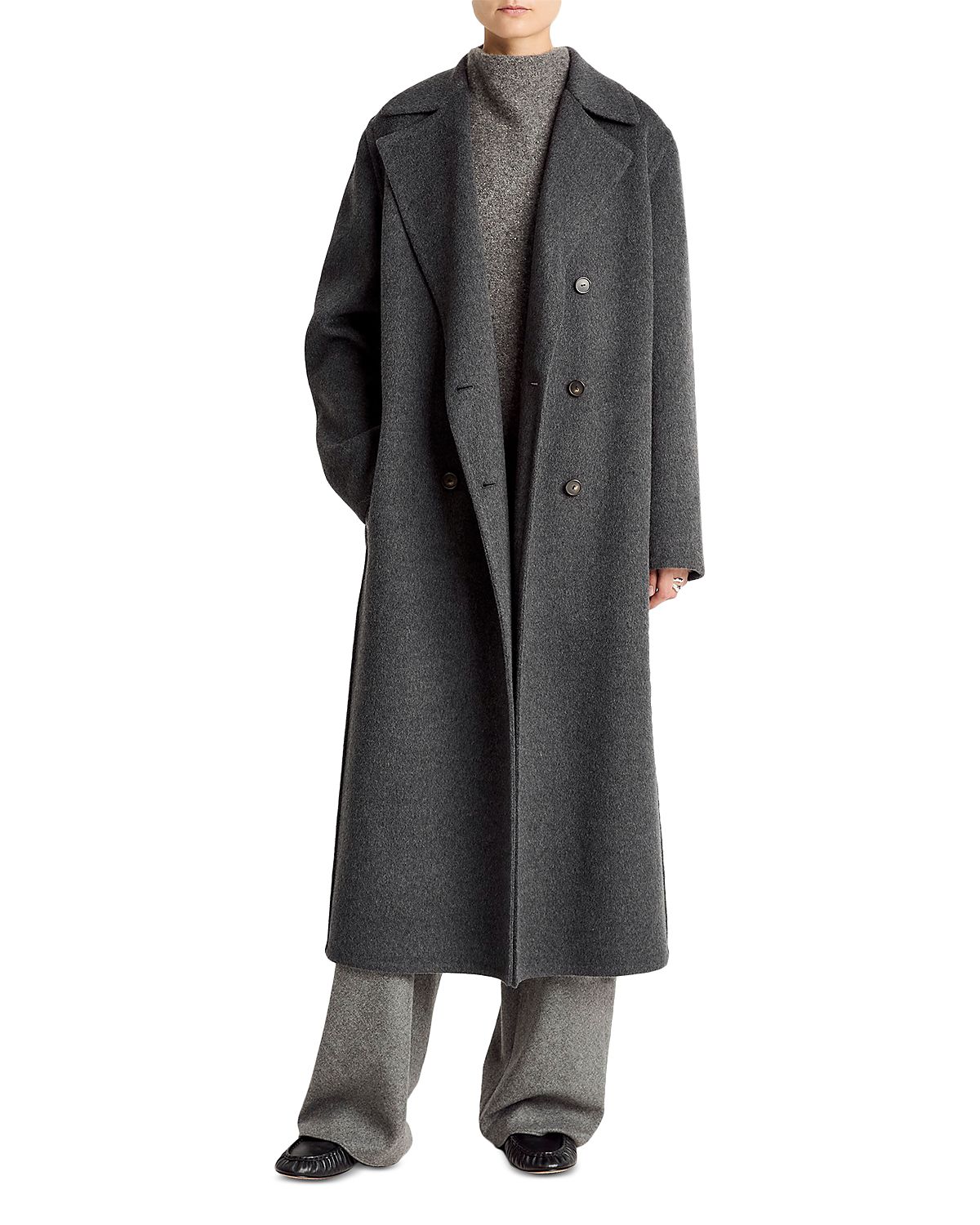 Vince Double Breasted Long Wool-Blend Coat