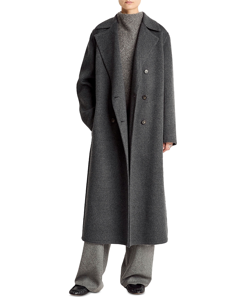 Vince Double Breasted Long Wool-blend Coat In Gray