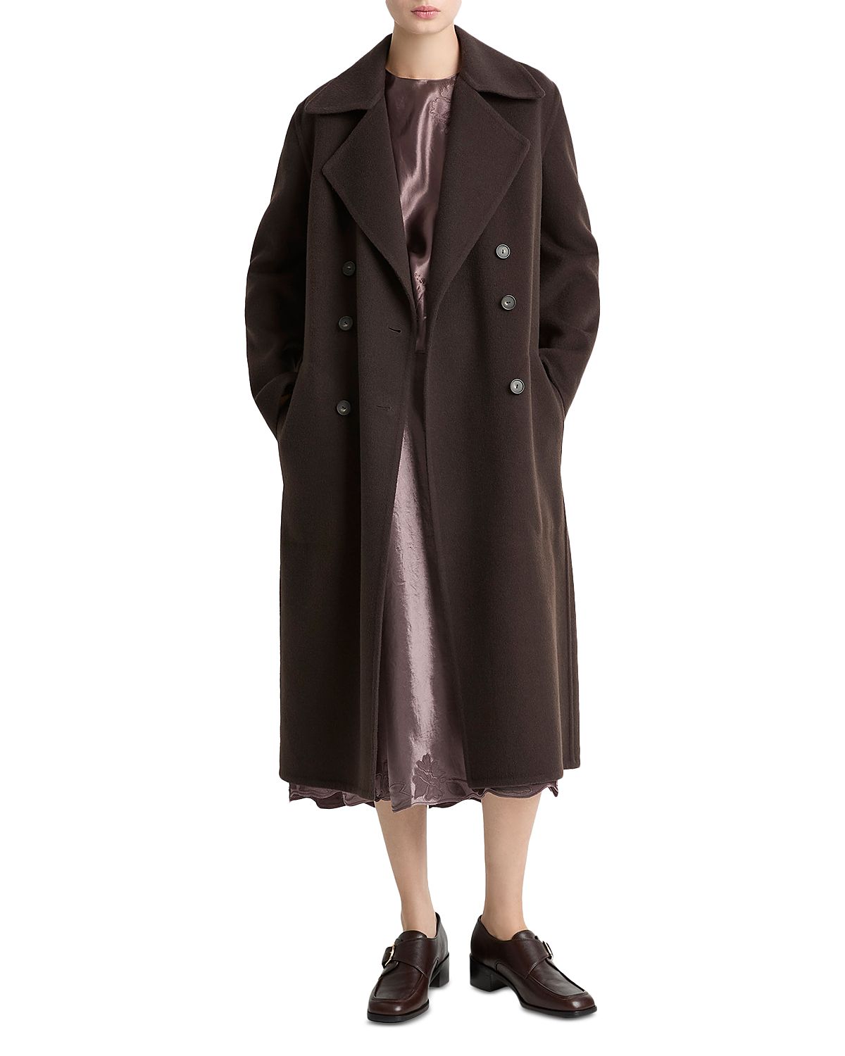 Vince Double Breasted Long Wool-Blend Coat