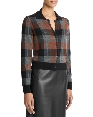 Check Plaid Cashmere Polo Cardigan