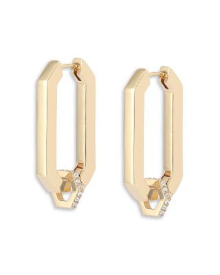 Pav&eacute; Link Hexagon Hoop Earrings 