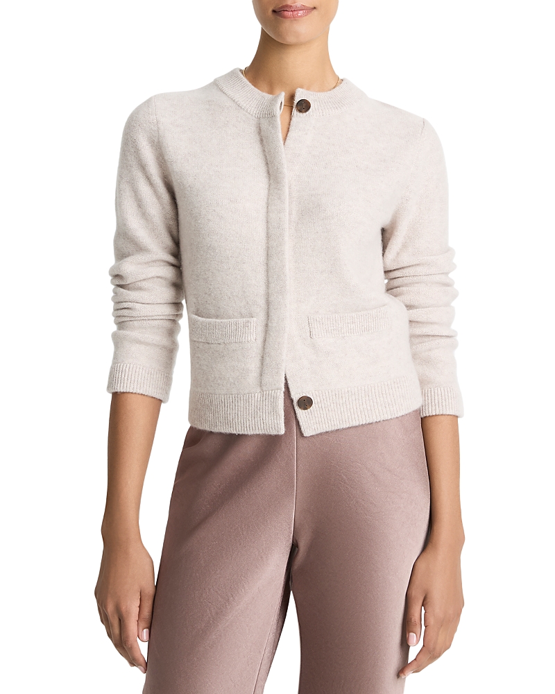 Vince Shrunken Boiled Cashmere Crewneck Cardigan In Gray