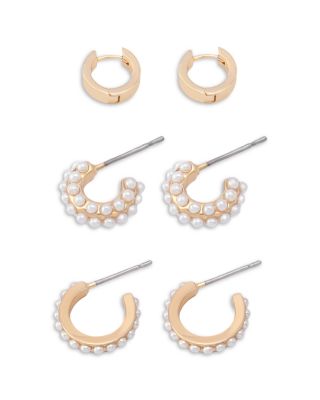 Faux Pearl Trio Huggie Earring Set