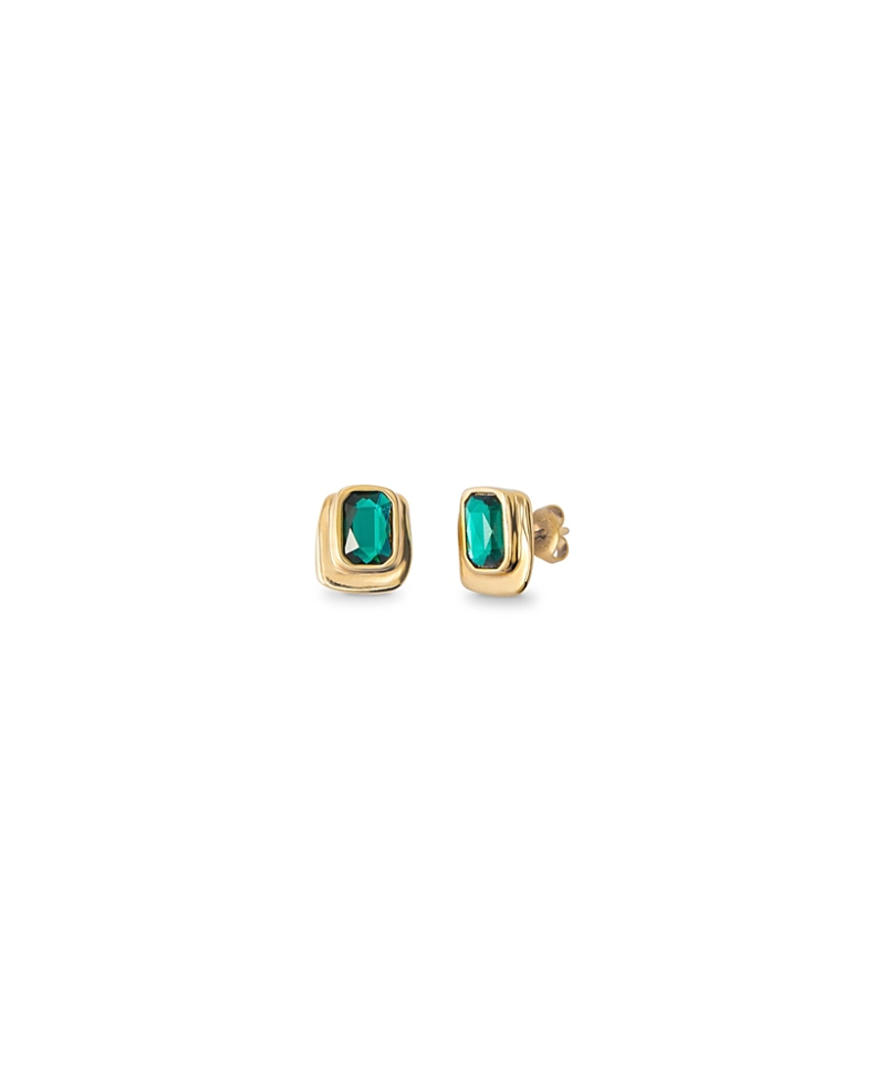 Unode50 Rectangular 18k Gold-plated Earrings With Green Crystal In Burgundy