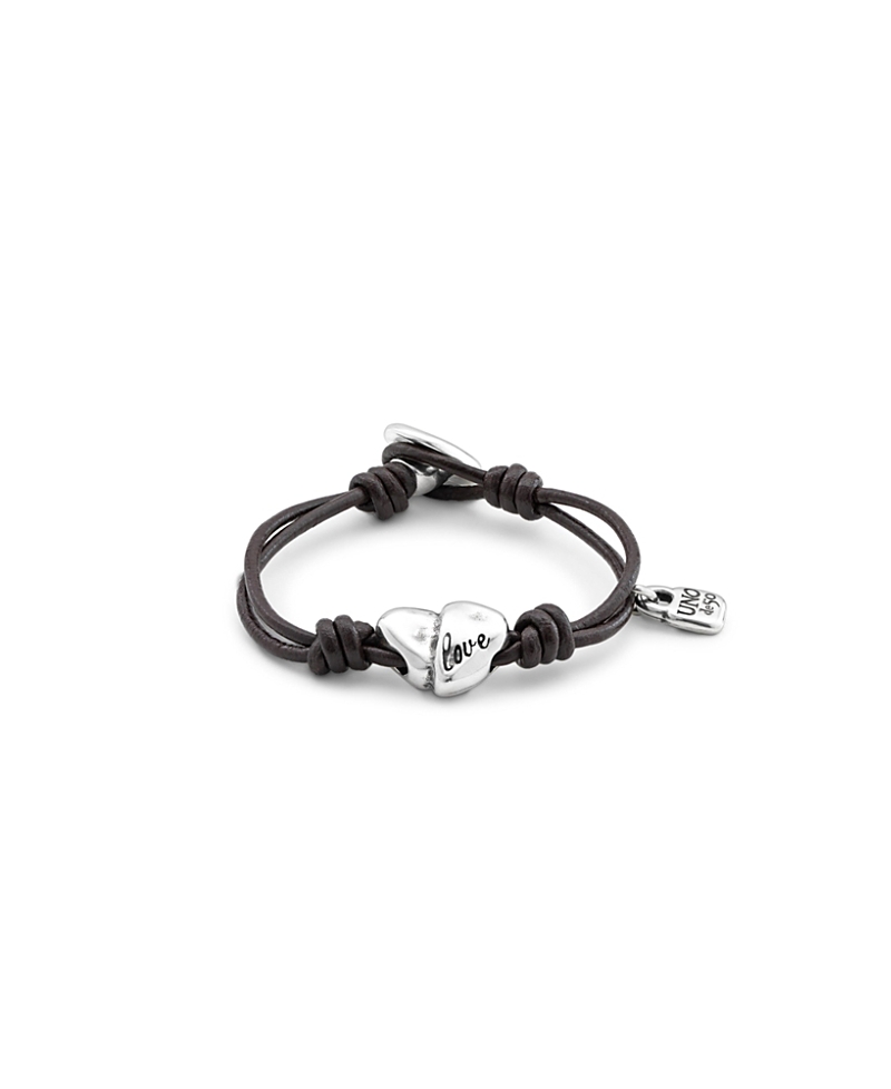 Unode50 Leather Bracelet With Sterling Silver-plated Heart In Gold