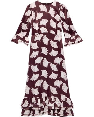 Women's Leaf Print Midi Dress
