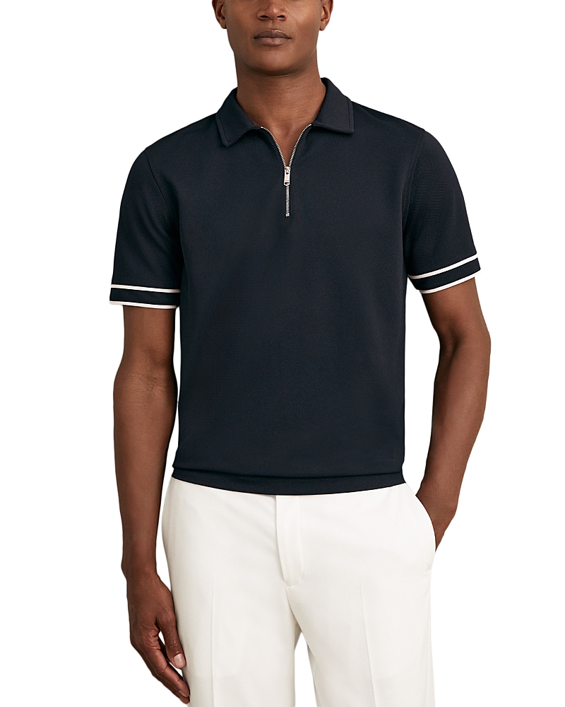 Reiss Textured Zip Polo Shirt In Blue