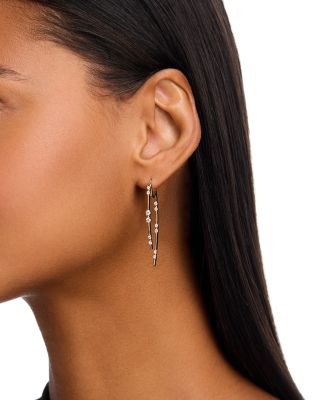 Diamond Huggie Hoop Drop Earrings in 14K Yellow Gold, 0.70 tcw