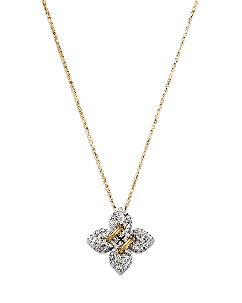 Roberto Coin 18k White & Yellow Gold Love In Verona Diamond Filo Pendant Necklace, 16-18 In Multi